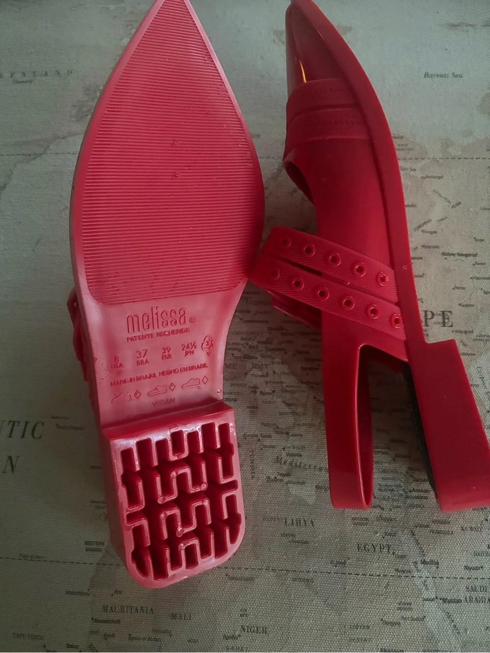 🆕Melissa Ladylike Mary Jane Pointed Toe Flat Slingback Size 37 / 8 Red NWOB